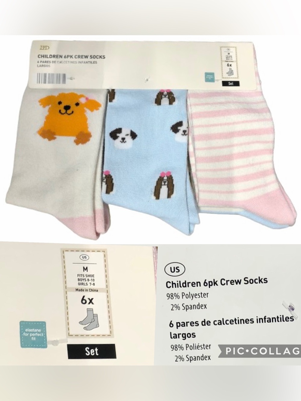 🎈$7🎈NEW LILY & DAN Crew Socks 6pk Dogs Multicolored Medium Unisex Girl’s